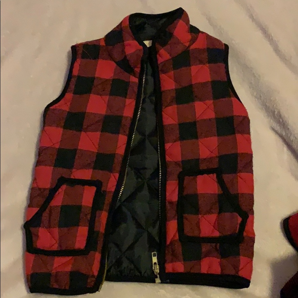 Mommy and daughter matching red vest and cardigan